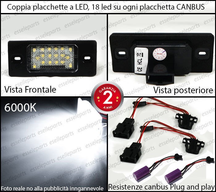 Set Placchette LED Targa Auti Tt 8j Fino Al 2008 18 LED CANBUS 6000k Bianco - Miniatura 2