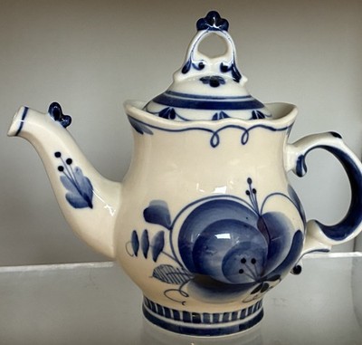 Vintage Russian Gzhel Individual Blue Floral Teapot