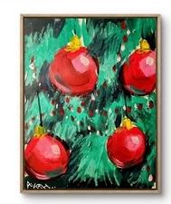 Original Art Holiday Orbs 14x11 Contemporary Expressionist Christmas Painting