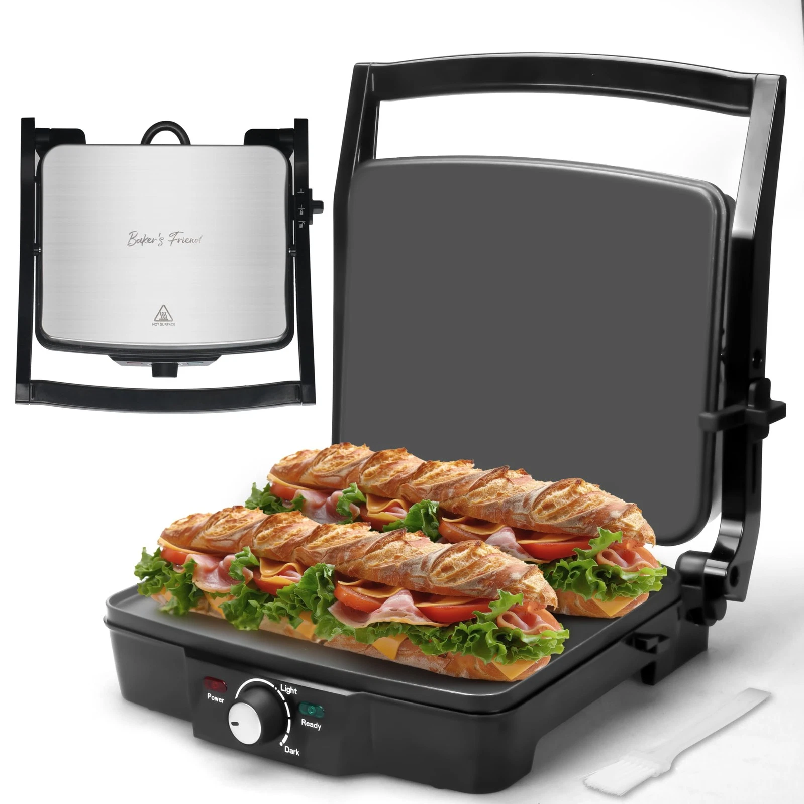 Baker's Friend Panini Press Electric Griddle, Panini Grill Press Sandwich Mak...