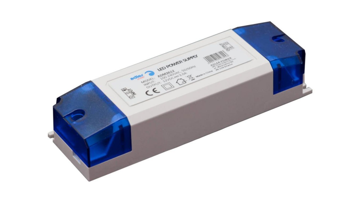 Светодиодный светильник Zasilacz 12V 36W meblowy, plastikowa obudowa ADM3612