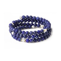 Cavill Damen Armreif Edelst Stahl Lapislazuli Perlen Goldplattiert HäMatit