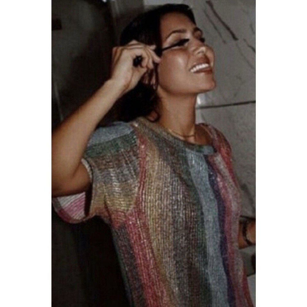 zara rainbow stripe sequin dress Zara / NWT Rainbow Stripe Sparkly Sequin Midi Dress Bloggers Fav