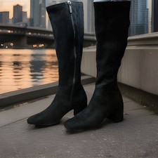 Woman's Black Anne Klein Lacey Boot Size 6 New With Box .