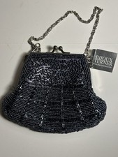 Bijoux Terner Black Beaded Evening Clutch Purse with Chain Strap   New with Tag
