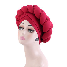 African Women Braid Hat Turban Wrap Head Cover Cap Bonnet Soild Color Beanie New