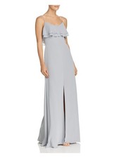 WATTERS & WATTERS Womens Gray Spaghetti Strap Formal Fit + Flare Dress 2