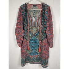 Tolani Chloe Multi Color Floral Pattern 100% Silk Mini Dress/Swin Cover Size XL