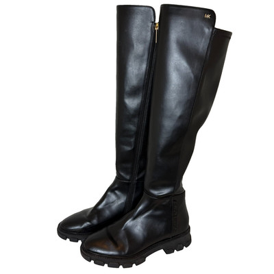 Michael Kors Ridley Riding Boots Black Leather Knee High Lug Sole Zip Women's 7