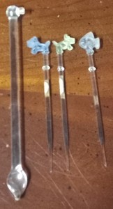 Rare 3 Vintage 1960's Glass Olive Martini Cocktail Picks & Stirrer Dog & Fish