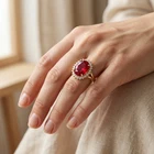 Sunset Red Tourmaline Oval 26.40Ct 925 Sterling Silver 24K Gold Rings Size 7