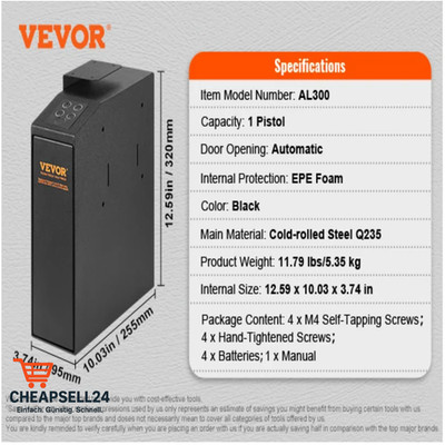 SucceBuy Gun Safe Q235 Stahl Pistolensafe 3 Wege Schnellzugriff Schuss