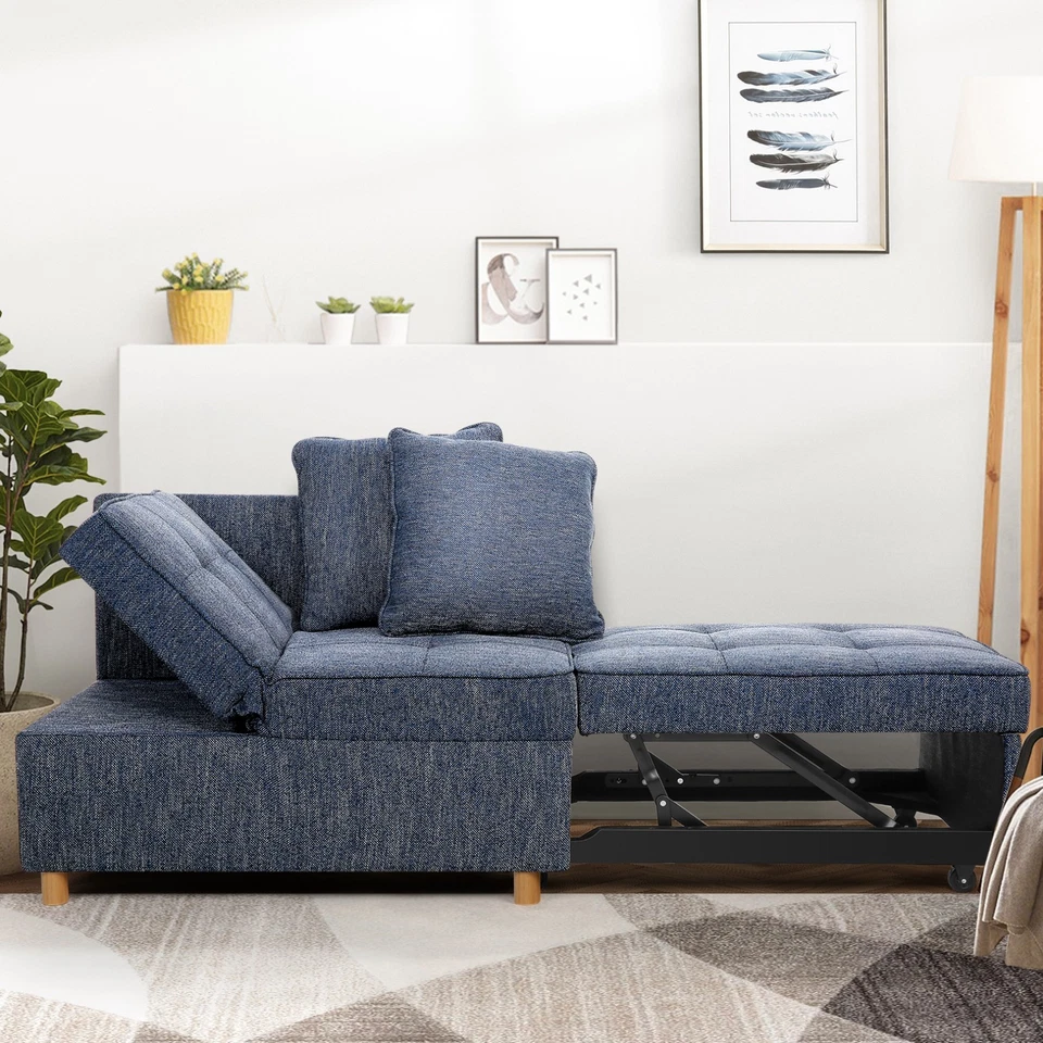 Sofá Cama Convertible Silla 4 en 1 Sofá Cama 3 Plazas Futón Lino Cama Sofá^ Foto 2 de 4