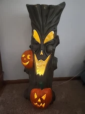 35" Blow Mold Spooky Halloween Tree Light   Pumpkin J-O-L Decoration Foam  ***