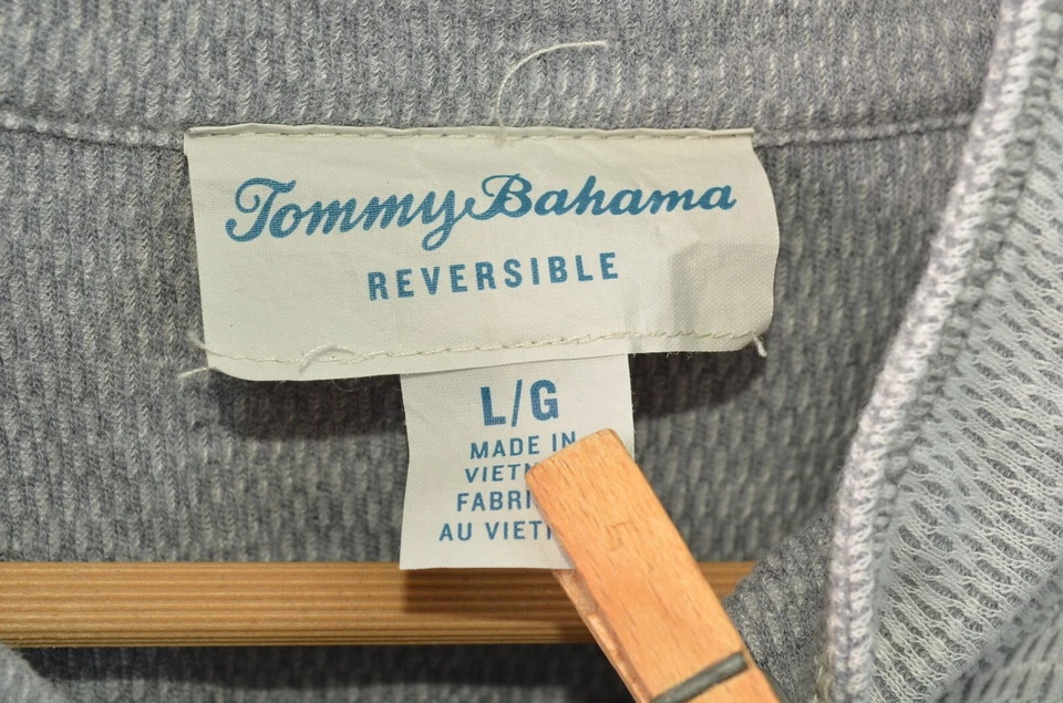 Camisa de malla reversible Tommy Bahama para hombre grande 1/4 cremallera pulóver gris falso Foto 3 de 4