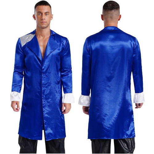 Herren Satin Longshirt mit Knöpfen Langarm Disco Outfit Halloween Kostüme - Bild 4 von 63