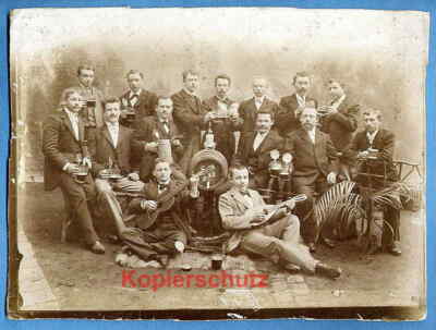 Photo, Large, Men's Club with Lute, Guitar and Filled Beer Mugs, Circa 1900!!!