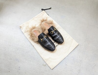 Gucci Princetown Horsebit Loafers Mules Black Fur Women display picture 1