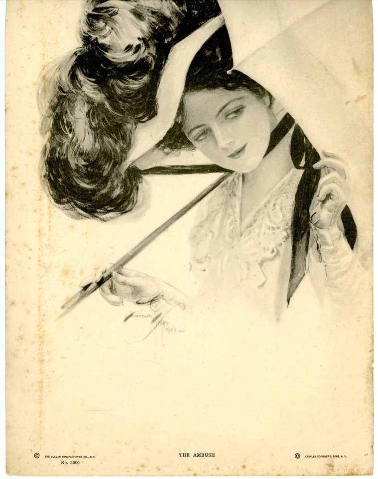 Impresión artística - BELLEZA CON PARAGUAS LA EMBOSCADA - Harrison Fisher/Ullman 12x8 Foto 2 de 4