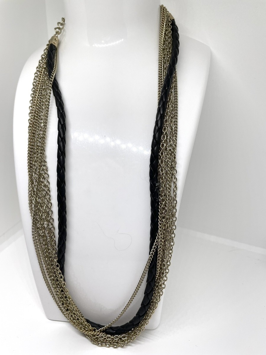 Multi Strand & Braided Leather Cord Necklace Gold Tone | eBay