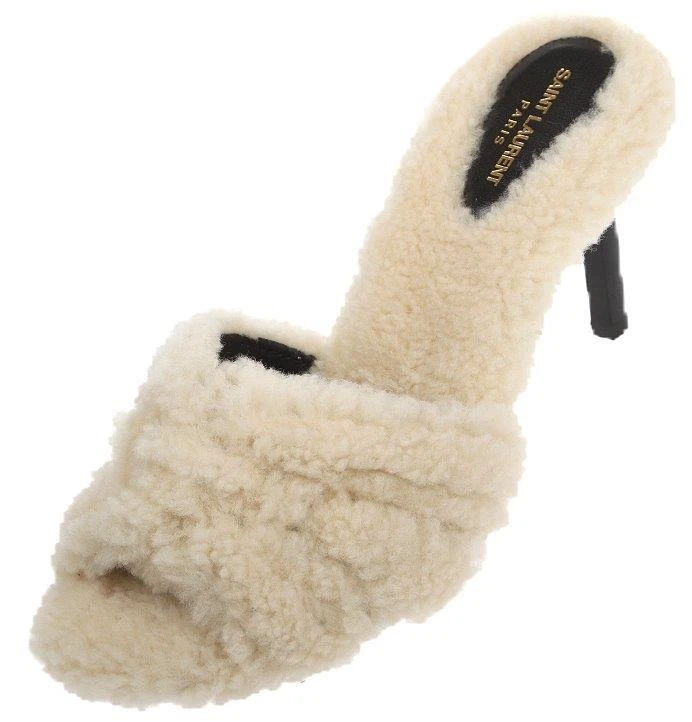 YSL SAINT LAURENT SHEARLING FUR TRIBUTE SANDALS HEELS SLIDES SHOES 36.5