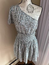American Eagle White Blue Purple Floral One Shoulder Dress NWT Medium