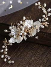 Ipc Women  s Wedding Hair Comb With Pearl And Crystal Handmade Bridal Headpiece