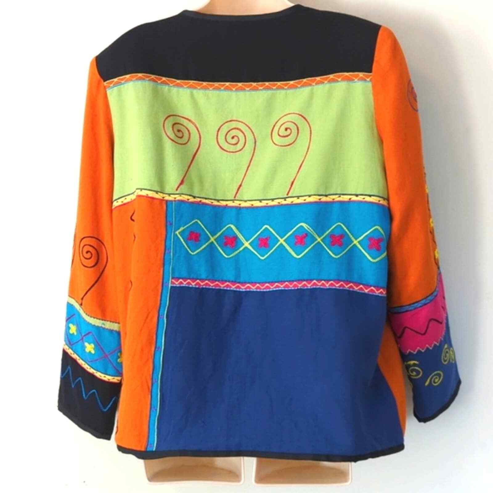 Indigo Moon Colorful Patchwork Folklore Jacket M - image 6
