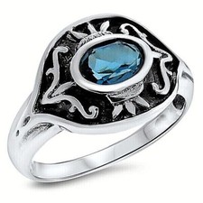 GENUINE LONDON BLUE TOPAZ ANTIQUE STYLE 925 STERLING SILVER RING      846Z