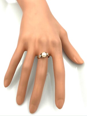 BAGUE OR 18 Carats Avec Perle Et Diamants - 0,02 Ct - 1,30 G - Occasion Cocktail