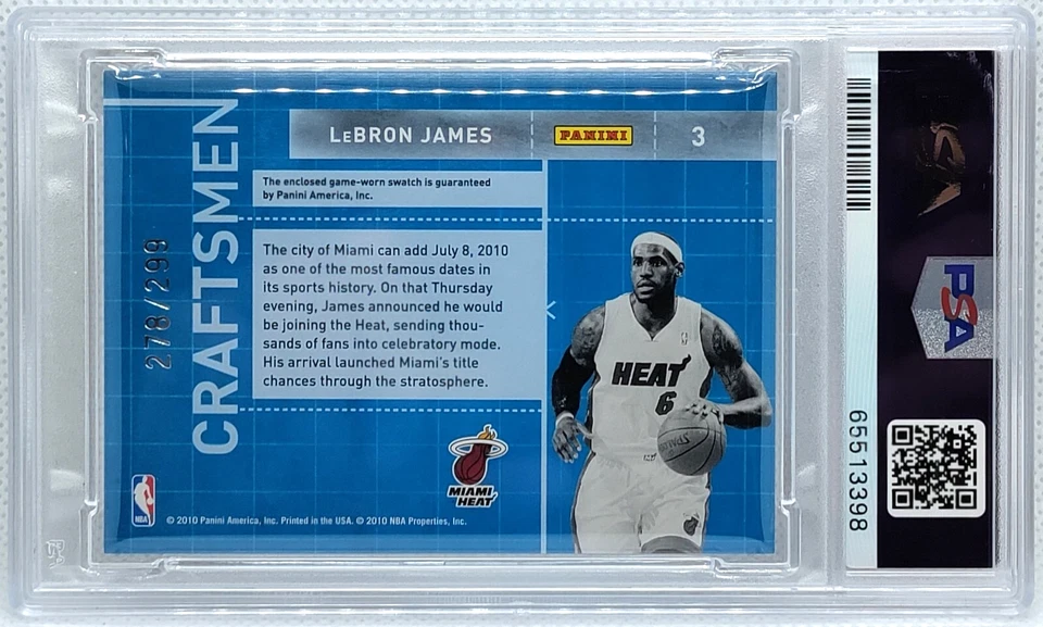PSA 9/299 LeBron James Juego Usado Parche 2010 Donruss Craftsmen Materials #3 Heat Foto 2 de 2
