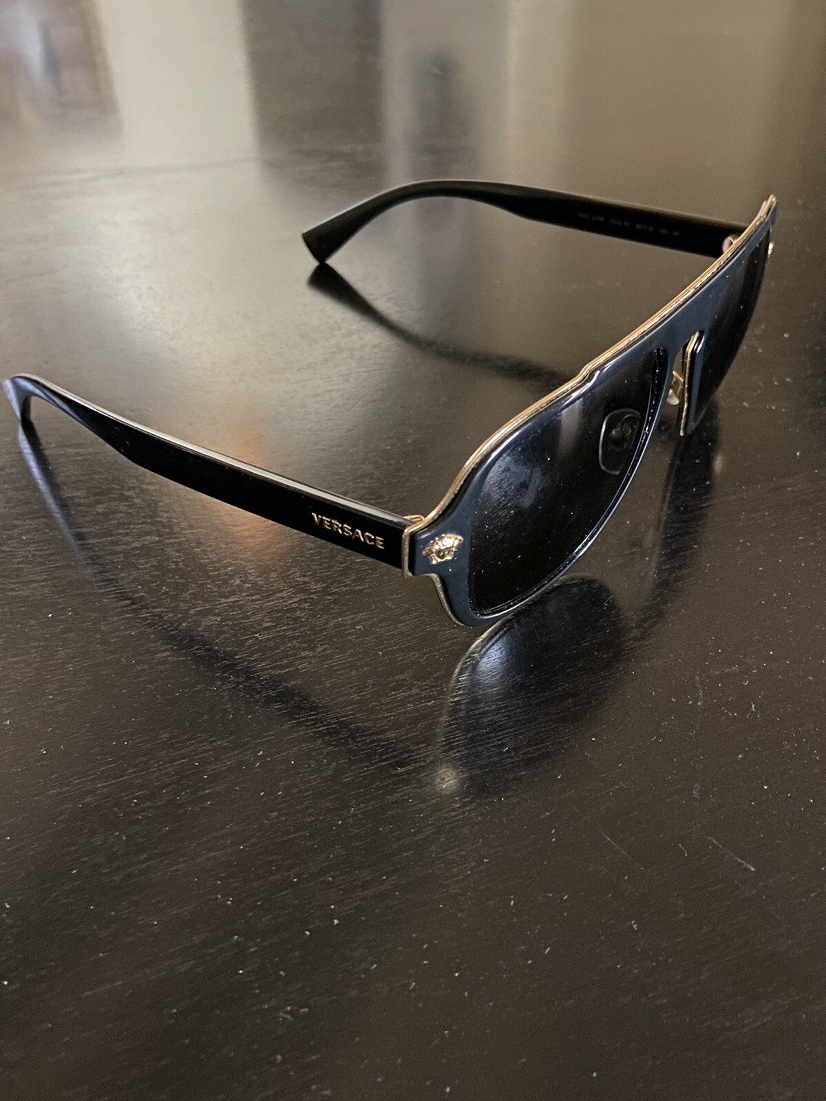 Versace Mens Sunglasses Black and Gold Polarized Gem