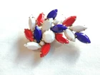 Vintage Juliana Style Patriotic Red White Blue Milk Glass Rhinestones Brooch Pin