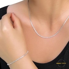 SET COLLANA E BRACCIALE DONNA VERO ARGENTO 925 STERLING PARURE REGALO RAGAZZA