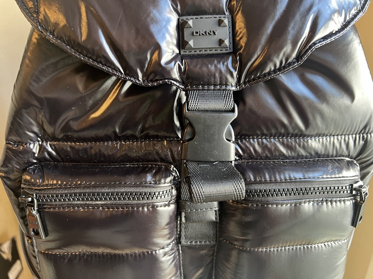 Donna Karan Butter Soft Black Leather Backpack with Front Pockets DKNY DONNA KARAN COOL BLACK AVIA PUFFER SIGNAGTURE BACKPACK  main image 4
