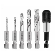 6 Pcs 1/4" Quick Change Hex Shank HSS Drill Bits Screwdriver Chuck Adapter C530