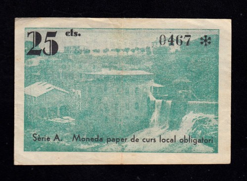 F.C. BEGUDA (GERONA) , 25 CENTIMOS 1937 , SERIE A , MBC- . - Picture 2 of 2