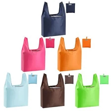 6 Pack Reusable Shopping Bags Large Washable Foldable Heavy Duty Polyester