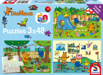 EIN TAG MIT DER MAUS - Schmidt Kinder-Puzzle 56394 - 3 x 48 Teile Pcs