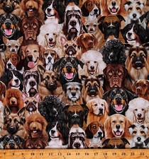 Cotton Packed Dogs Portrait Dog Breeds Pets Fabric Print by the Yard D753.20