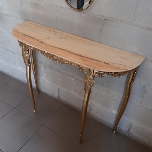 Antica Console Con Specchiera Barocco Ottone Dorato Legno Marmo Stile Luigi XV - Foto 8 di 20
