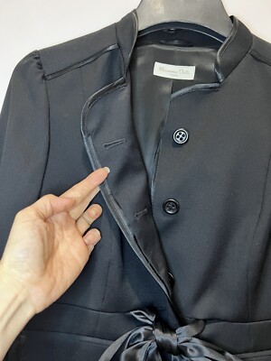 NEW~ Massimo Dutti GORGEOUS Black Wool Blazer Jacket w/SASH tie front ~ Small 