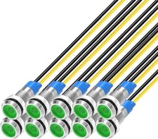 LED Metal Indicator Light 110V-220VAC Waterproof Signal 6mm Lamp (Green)- 10 pcs