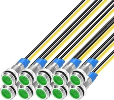 LED Metal Indicator Light 110V-220VAC Waterproof Signal 6mm Lamp (Green)- 10 pcs