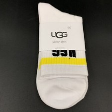 UGG DIERSON LOGO QUARTER SOCK WOMENS ONE SIZE WHITE YELLOW COTTON BLEND CREW
