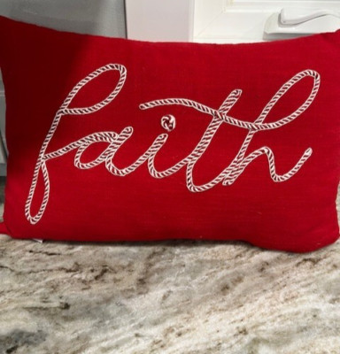 Devi Designs Red ''Faith'' Pillow 17 in x 10 in