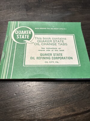 VTG ORIGINAL 1950s QUAKER STATE OIL CHANGE TABS STYLE R-1 SERVICE RECORD BOOK