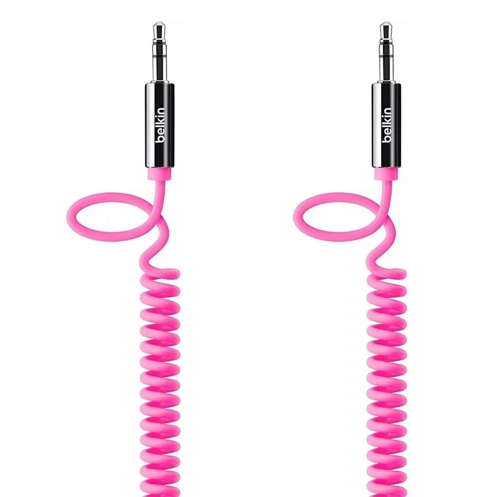 2x Спиральный аудиокабель Belkin 3,5 мм, соединительный кабель AUX Stereo, длина 1,8 м
