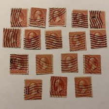 WAVY LINES FANCY CANCEL LOT OF 17 US WASHINGTON 2C RED STAMPS #40