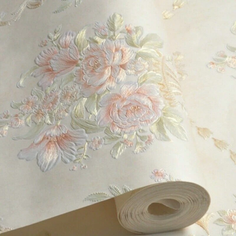 Papel pintado no tejido autoadhesivo 5M 3D floral DAMASK papel de pared en relieve moderno Foto 2 de 4